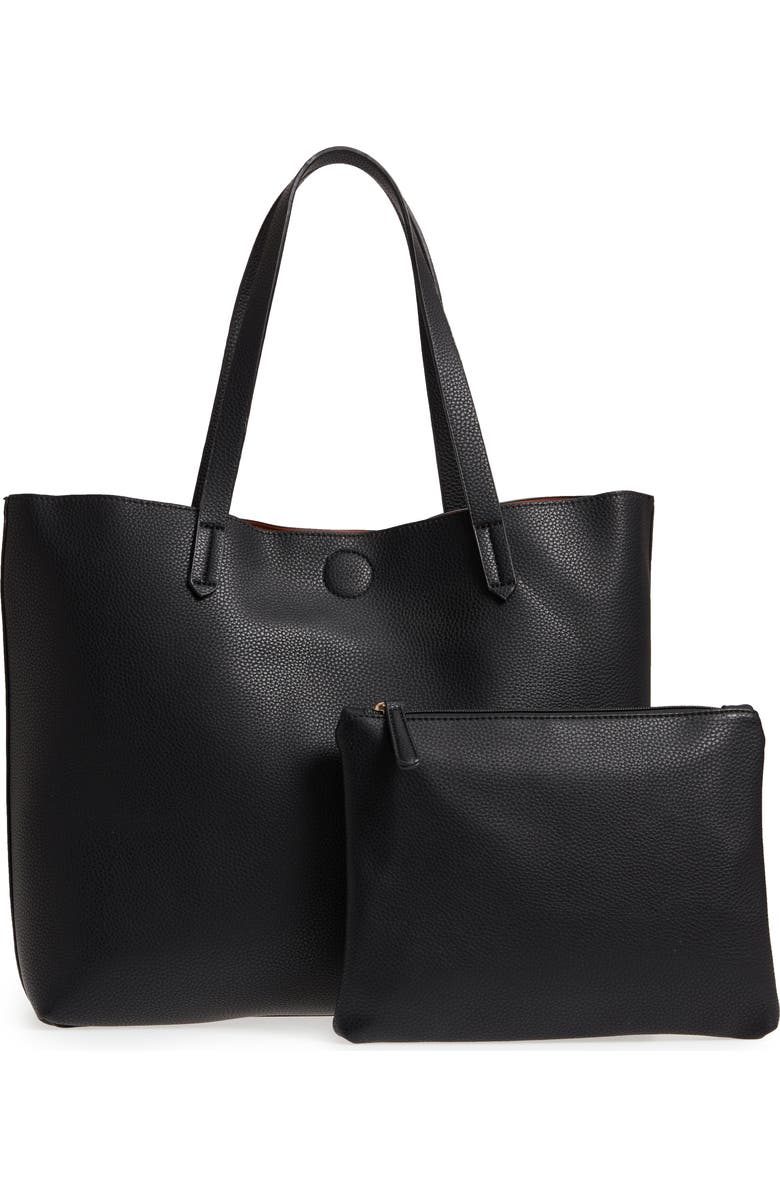 BP. Contrast Lining Faux Leather Tote, Alternate, color,