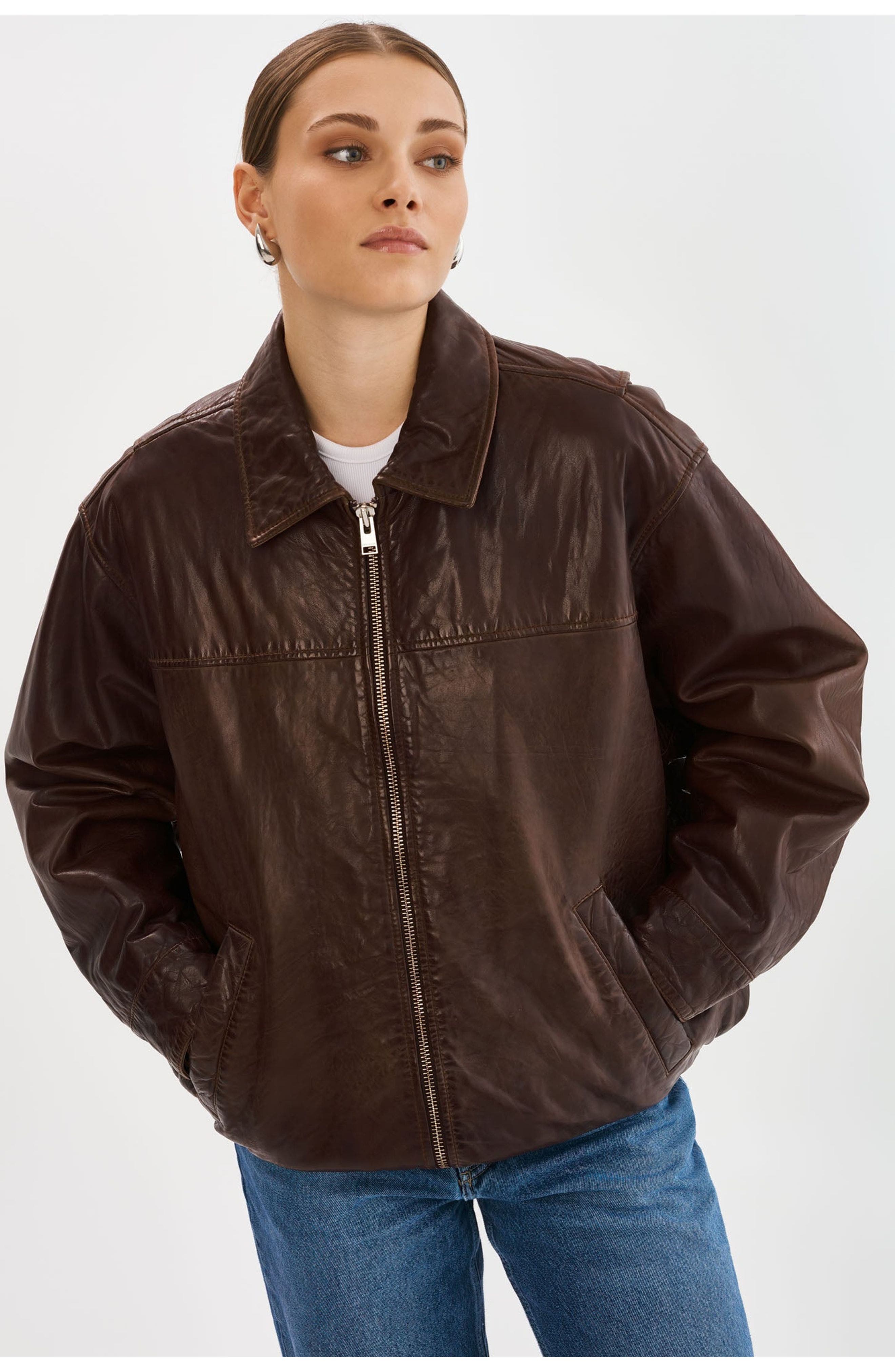 THEIA | Leather Bomber Jacket - image 4
