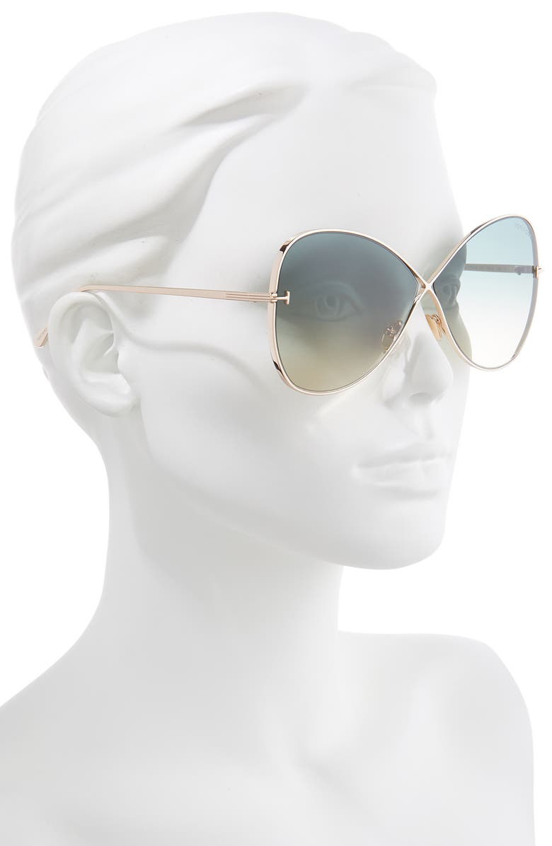 TOM FORD Nickie 66mm Gradient Oversize Butterfly Sunglasses, Alternate, color, Rose Gold/ Green Gradient