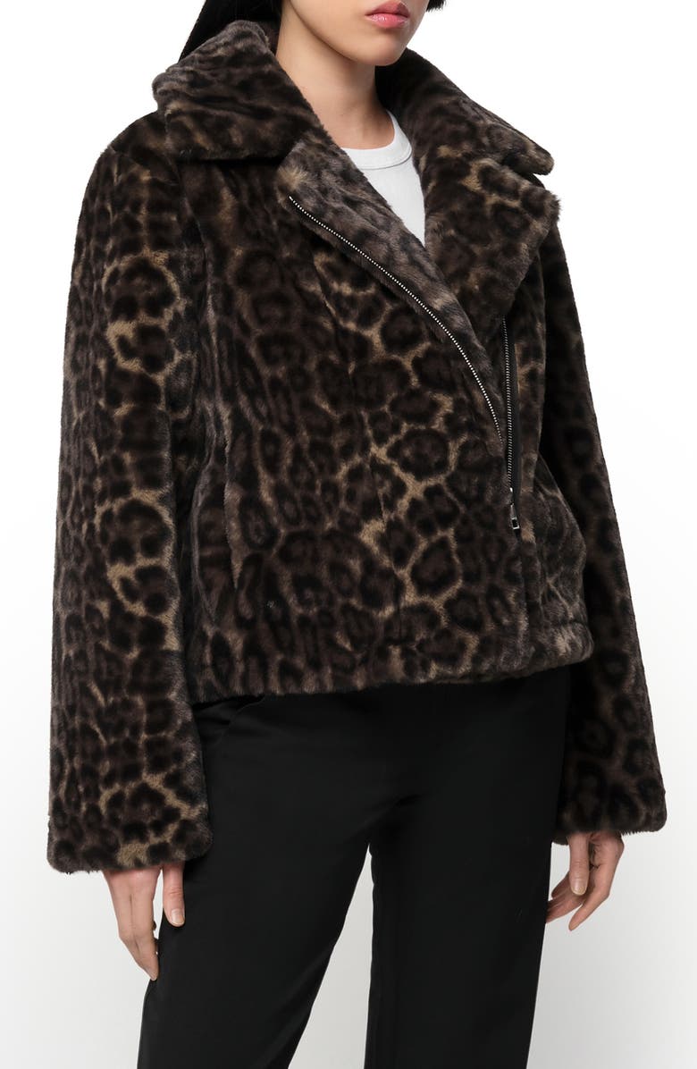 Apparis Dahlia Leopard Recycled Polyester Pluche<sup>™</sup> Faux Fur Biker Jacket, Alternate, color, 