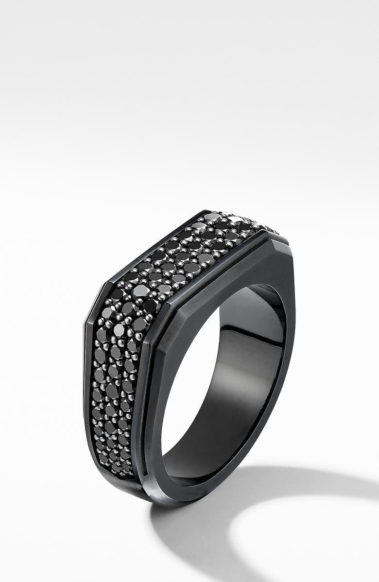David Yurman Roman Signet Black Titanium Ring with Black Diamonds, Alternate, color, 