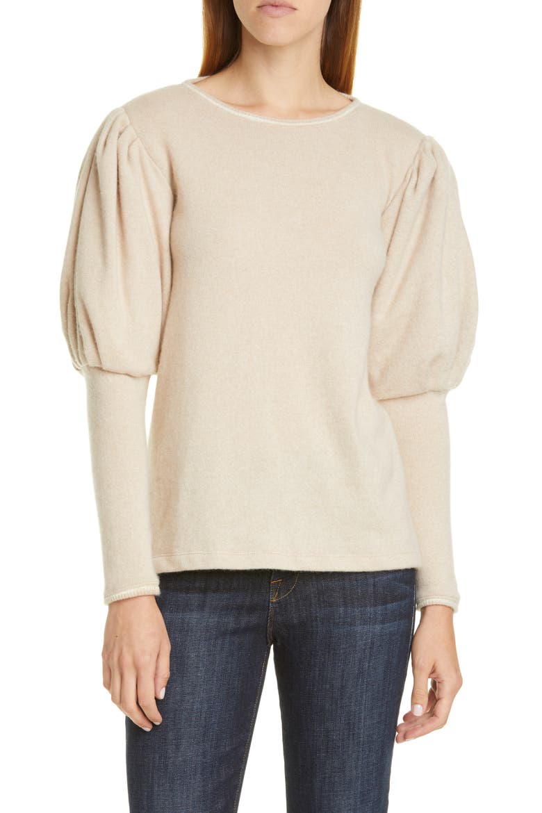 Puff Sleeve Cashmere Sweater, Main, color, ECRU