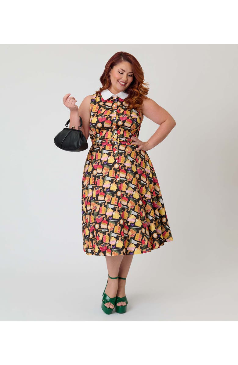 Unique Vintage Plus Size Sleeveless Darlene Dress, Alternate, color, Black Charcuterie Print