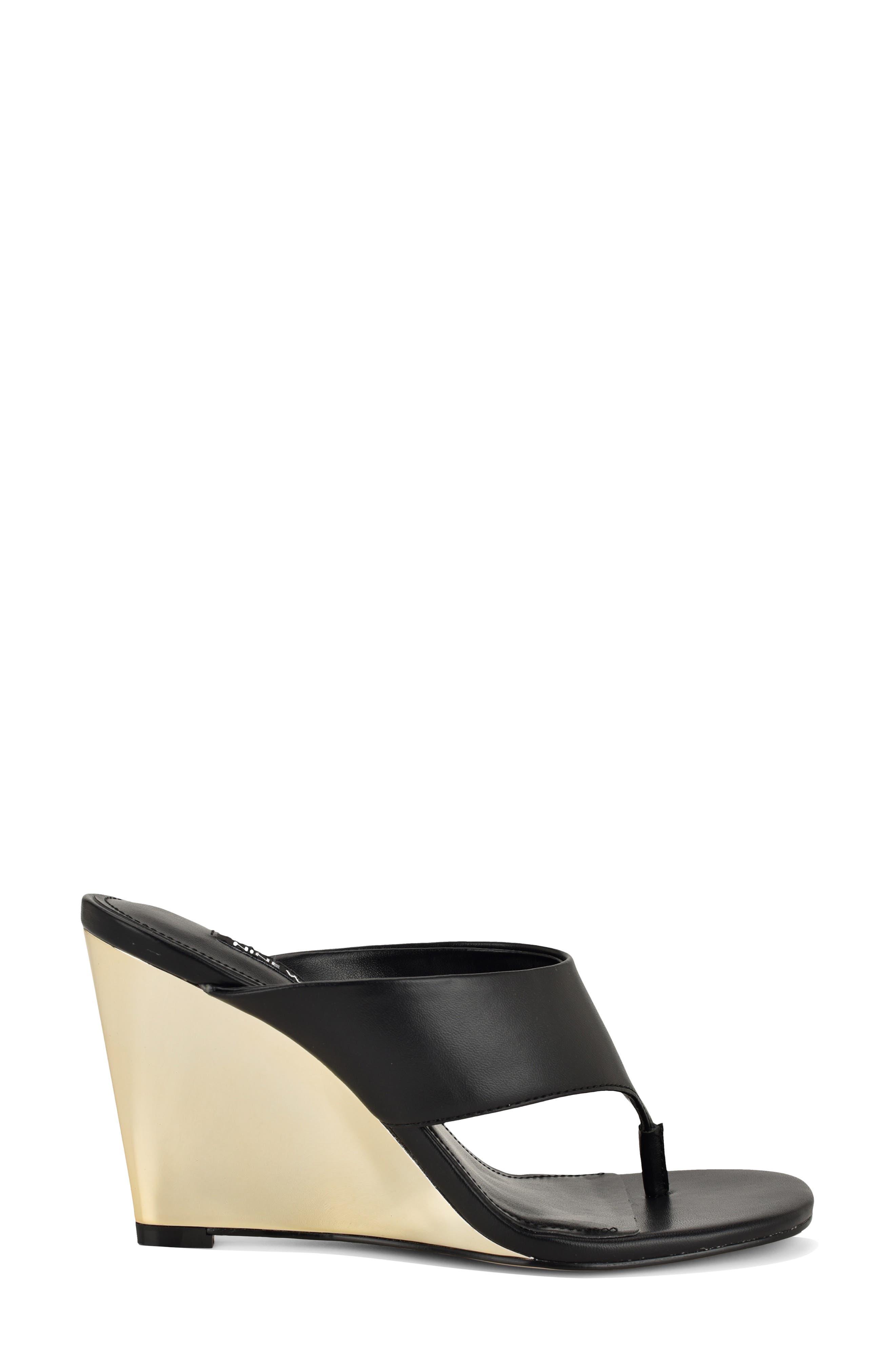 Nine West Presa Wedge Flip Flop, Alternate, color, Black/ Gold