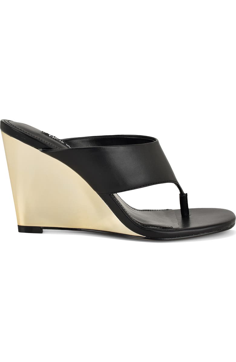 Nine West Presa Wedge Flip Flop, Alternate, color, Black/ Gold