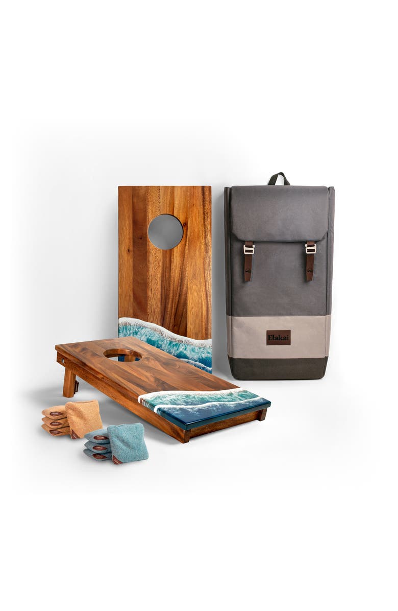 Elakai 1ft x 2ft Beach Epoxy Resin Wood Compact Travel Cornhole Board Set, Main, color, Beach Blue