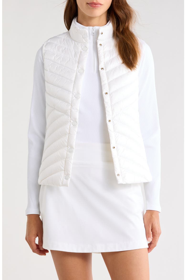 V Quilted Down Stretch Vest, Main, color, CHALK WHITE