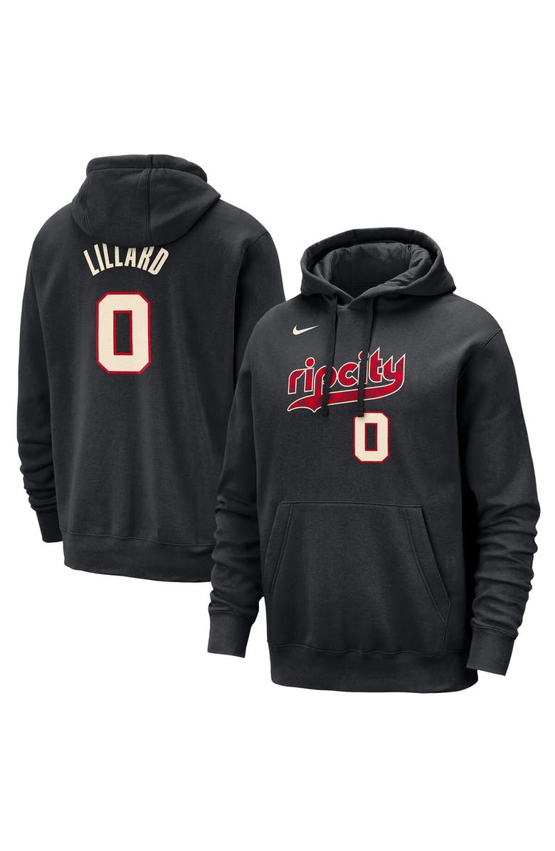 Nike Men's Nike Damian Lillard Black Portland Trail Blazers 2023/24 City Edition Name & Number Pullover Hoodie, Main, color, 