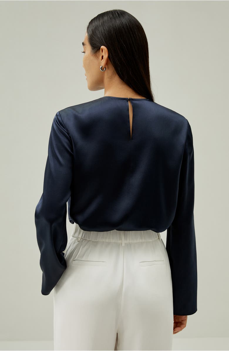 Lilysilk Silk Ruched-Neck Top, Alternate, color, Navy Blue