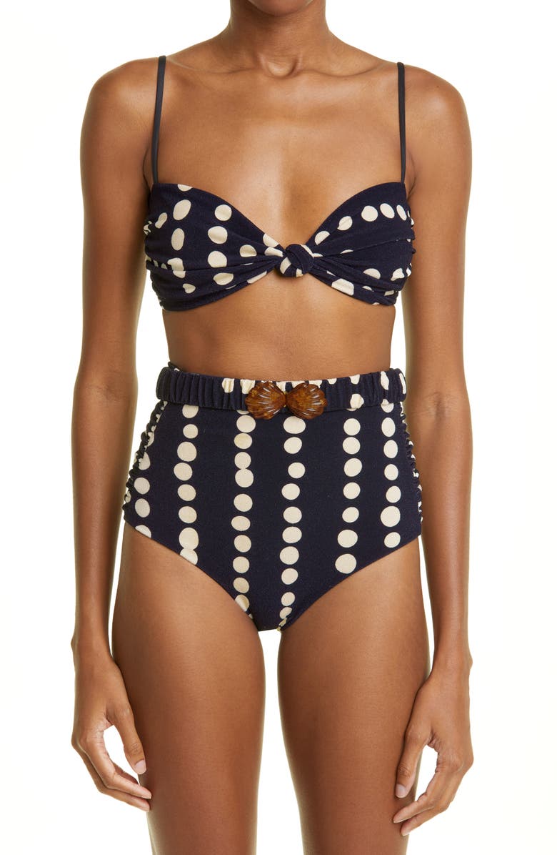 Johanna Ortiz El Faro Polka Dot High Waist Belted Bikini Bottoms, Alternate, color, 