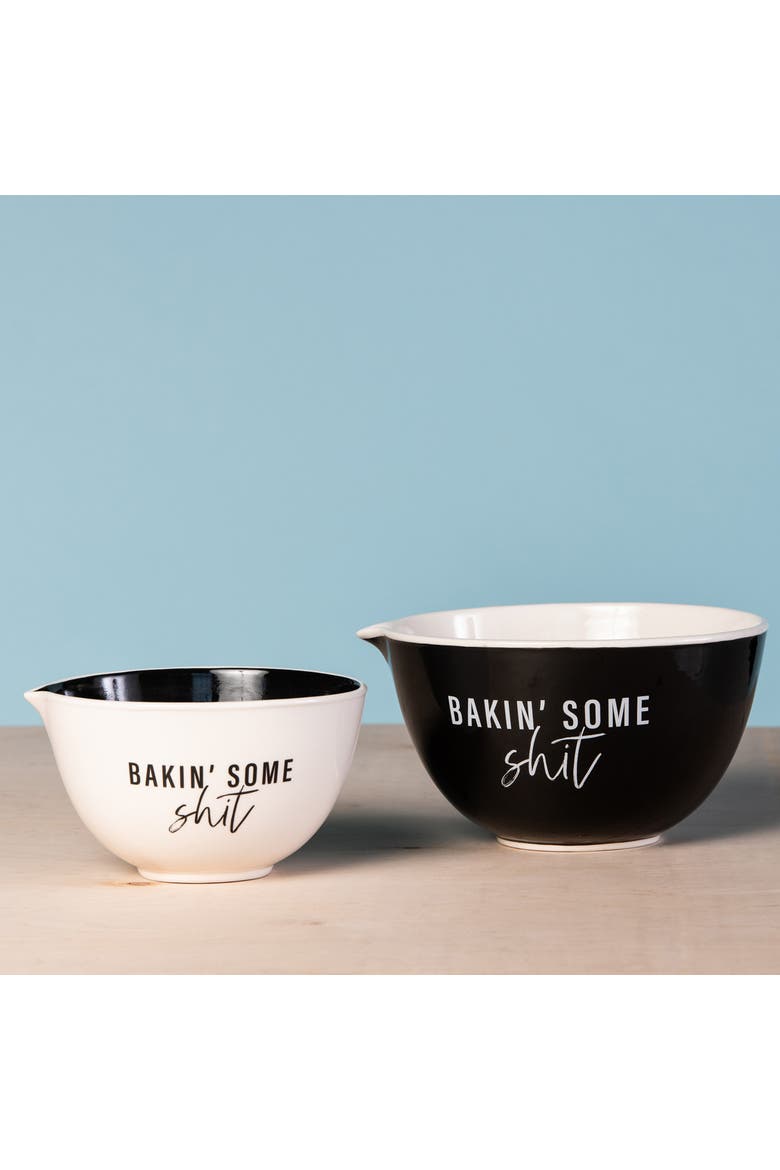 Bakin Some Shit Mixing Bowl S/ 2 Ceramic White 112 oz, Alternate, color, White