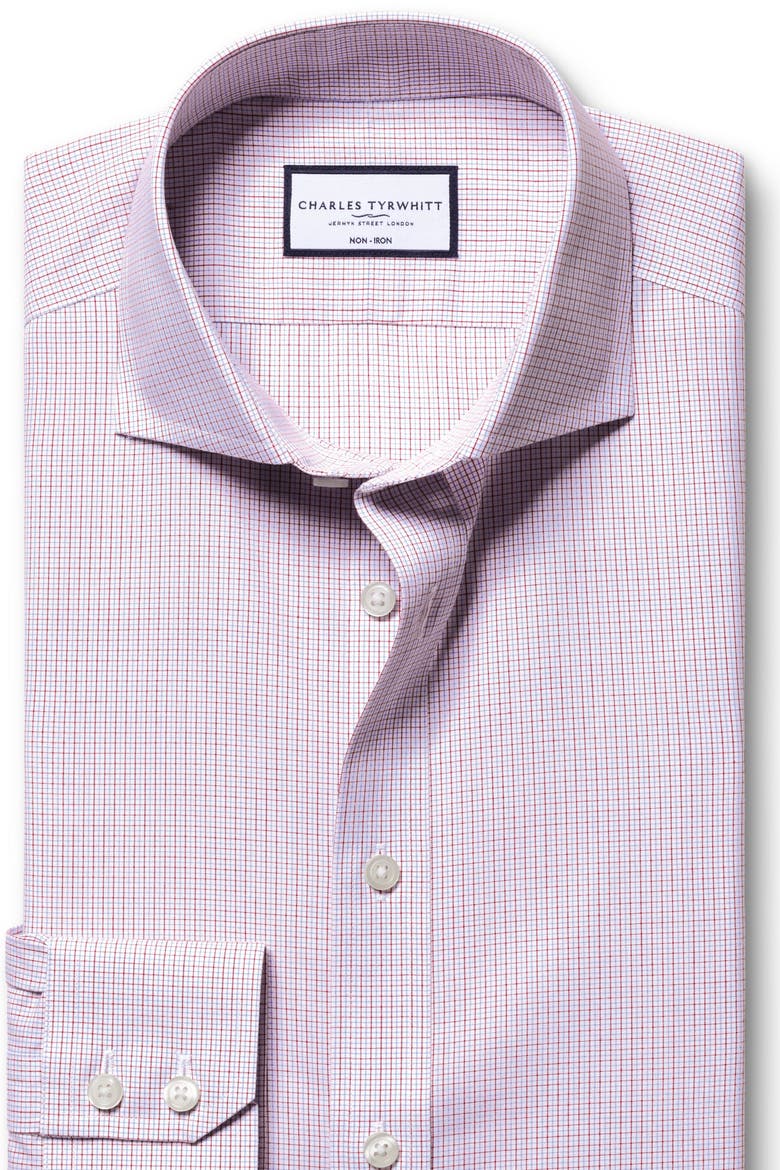 Non-Iron Poplin Check Shirt, Alternate, color, Washed Red