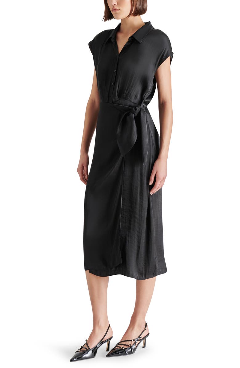 Steve Madden Desiree Faux Wrap Midi Dress, Alternate, color, Black
