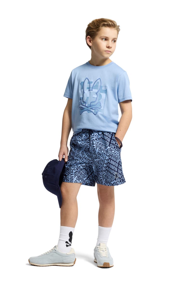 Psycho Bunny Kids' Capri Print Swim Trunks, Alternate, color, Serenity