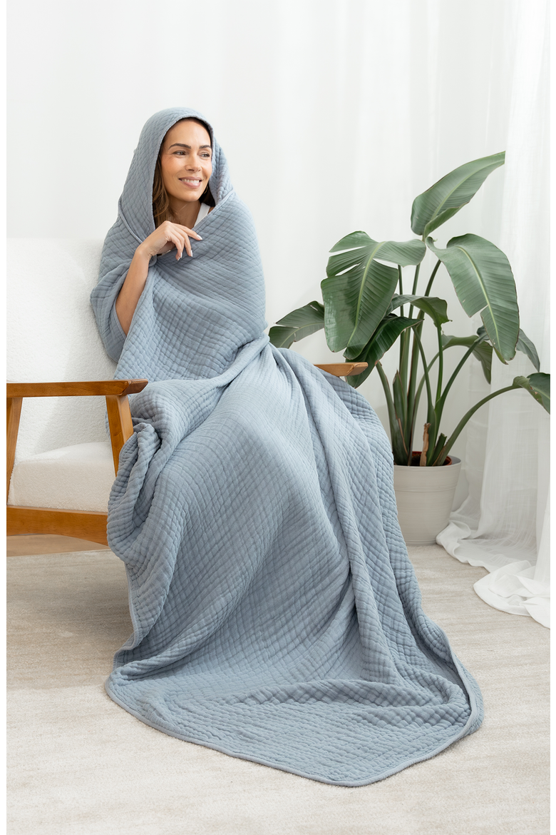 Adult Muslin Hooded Towel, Alternate, color, Pacific Blue
