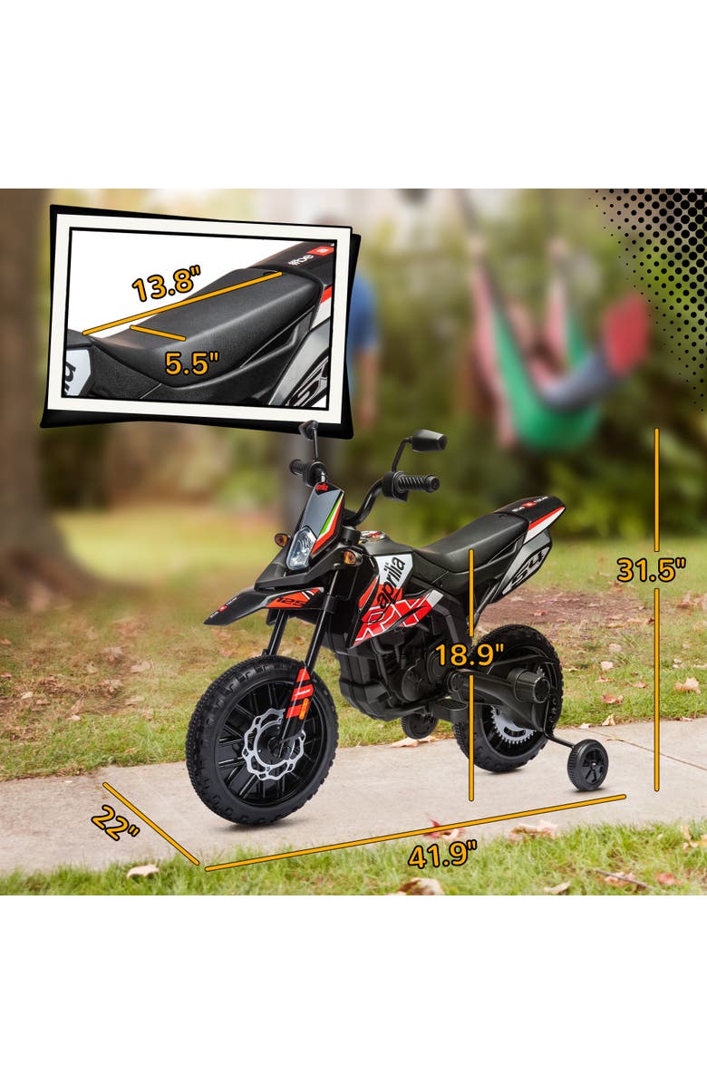 Qaba 12V Kids Motorcycle, Aprilia Licenced with Training Wheels, Spring Suspension, Alternate, color, Red