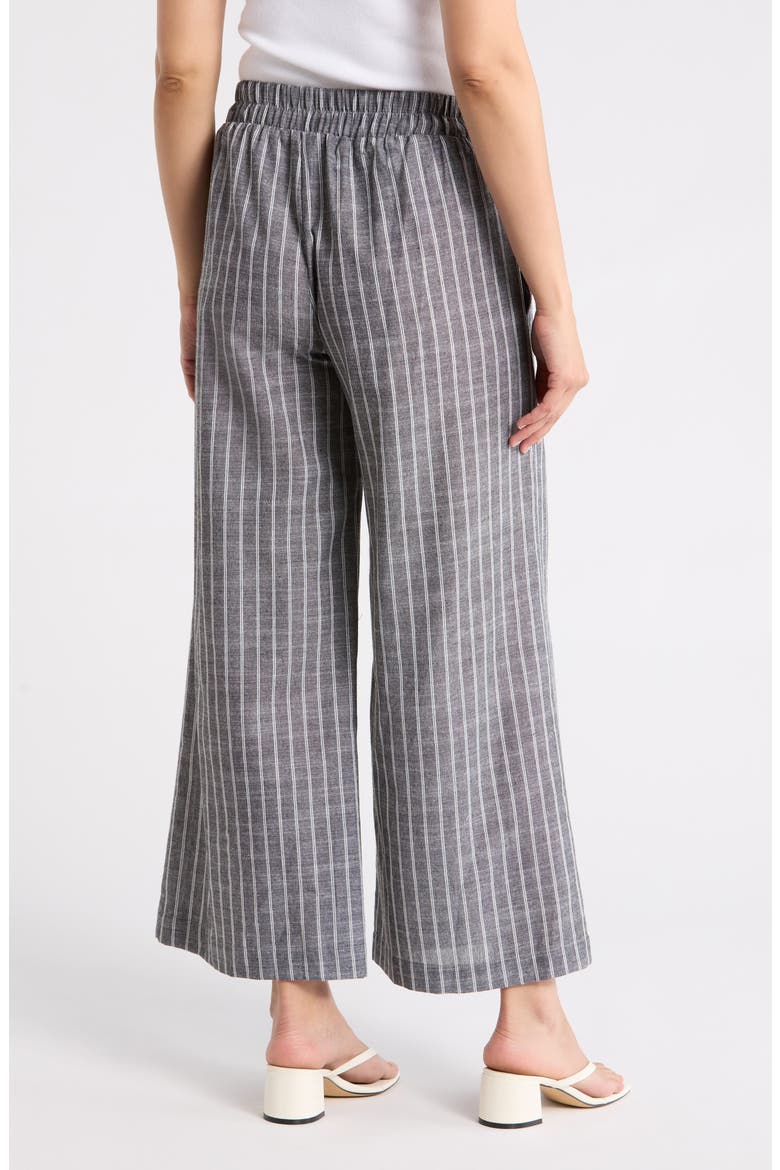 Stripe Linen & Cotton Wide Leg Pants, Alternate, color, BLACK