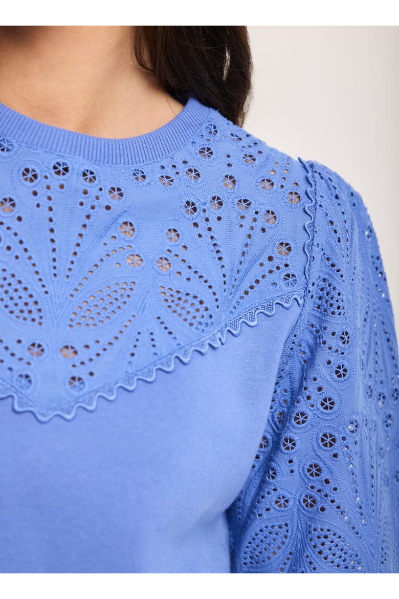 Cotton Blend Broderie Sweatshirt, Alternate, color, Blue