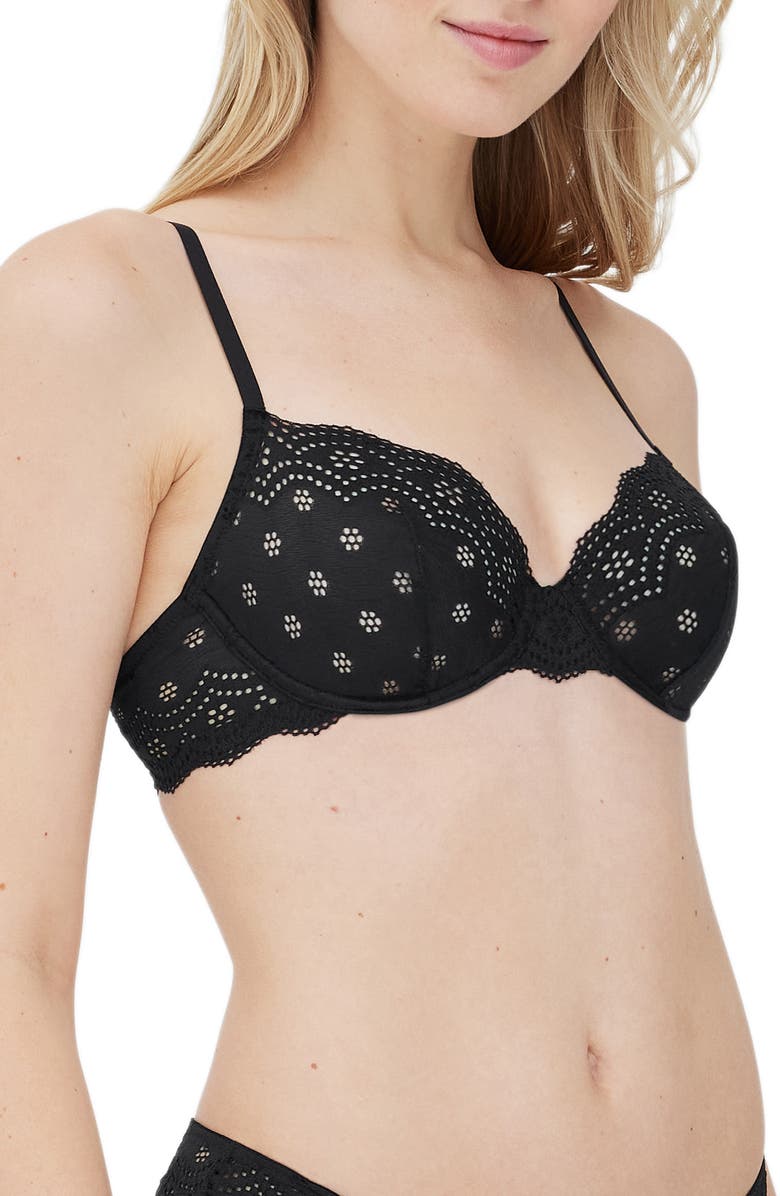 Skarlett Blue Smitten Underwire Eyelet Lace Demi Bra, Alternate, color, Black