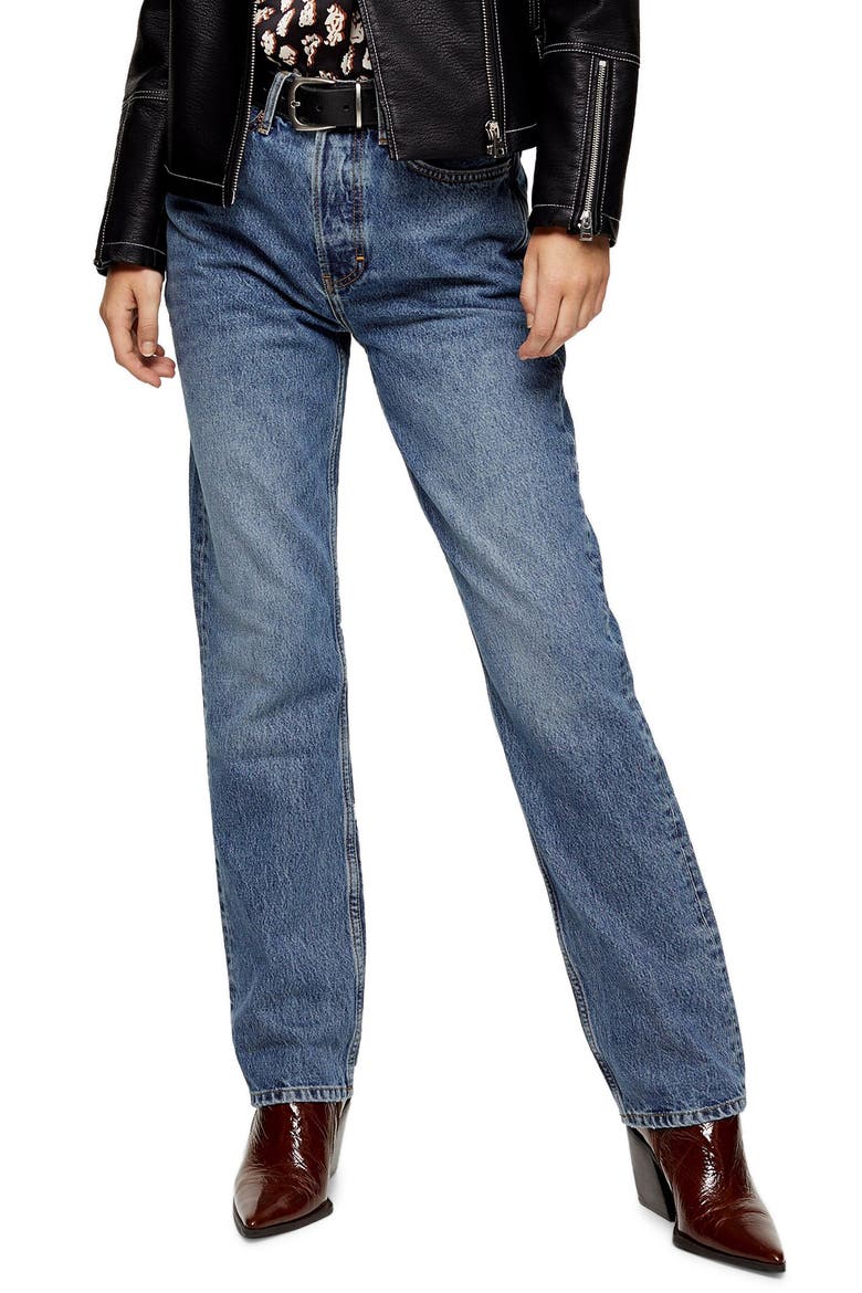 Straight Leg Dad Jeans, Main, color, MID DENIM