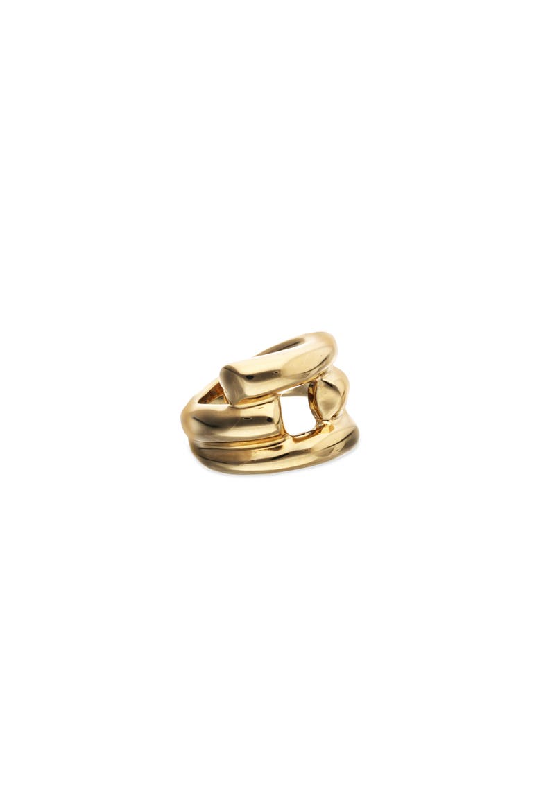 18K Gold-Plated Ring with Open Tubes, Alternate, color, Gold