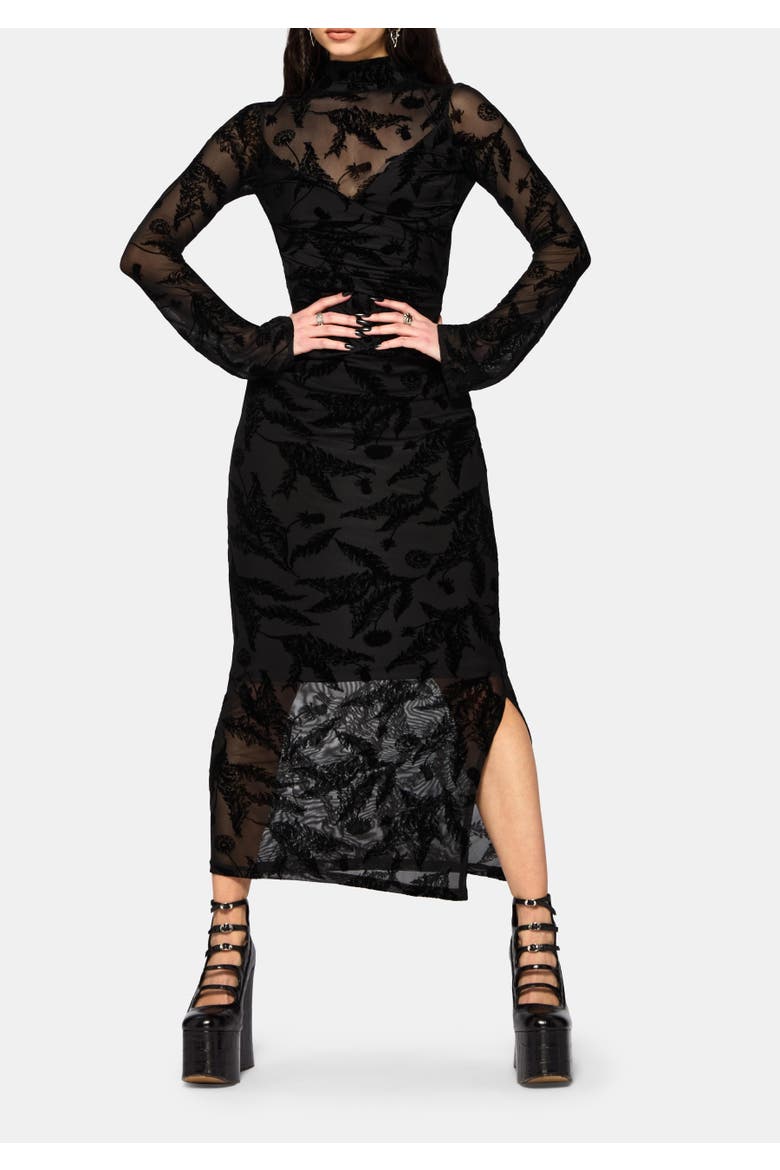 Cimora Dandelion Flocked Maxi Dress, Alternate, color, Black