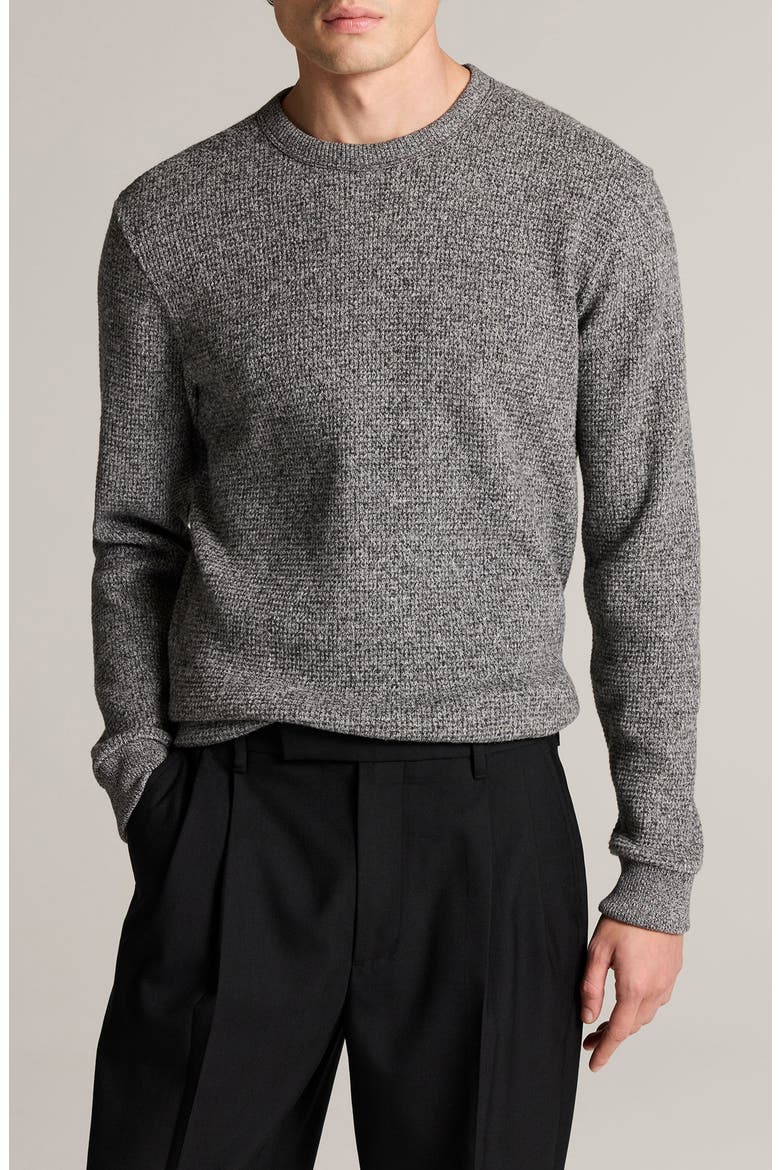 Brushed Waffle Crewneck Sweater, Main, color, HEATHER BLACK