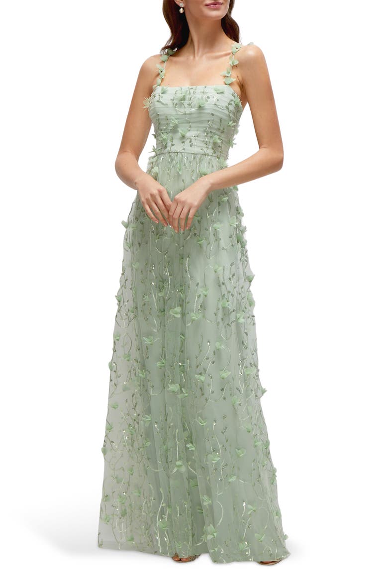 Floral Embroidered Gown, Main, color, CELADON