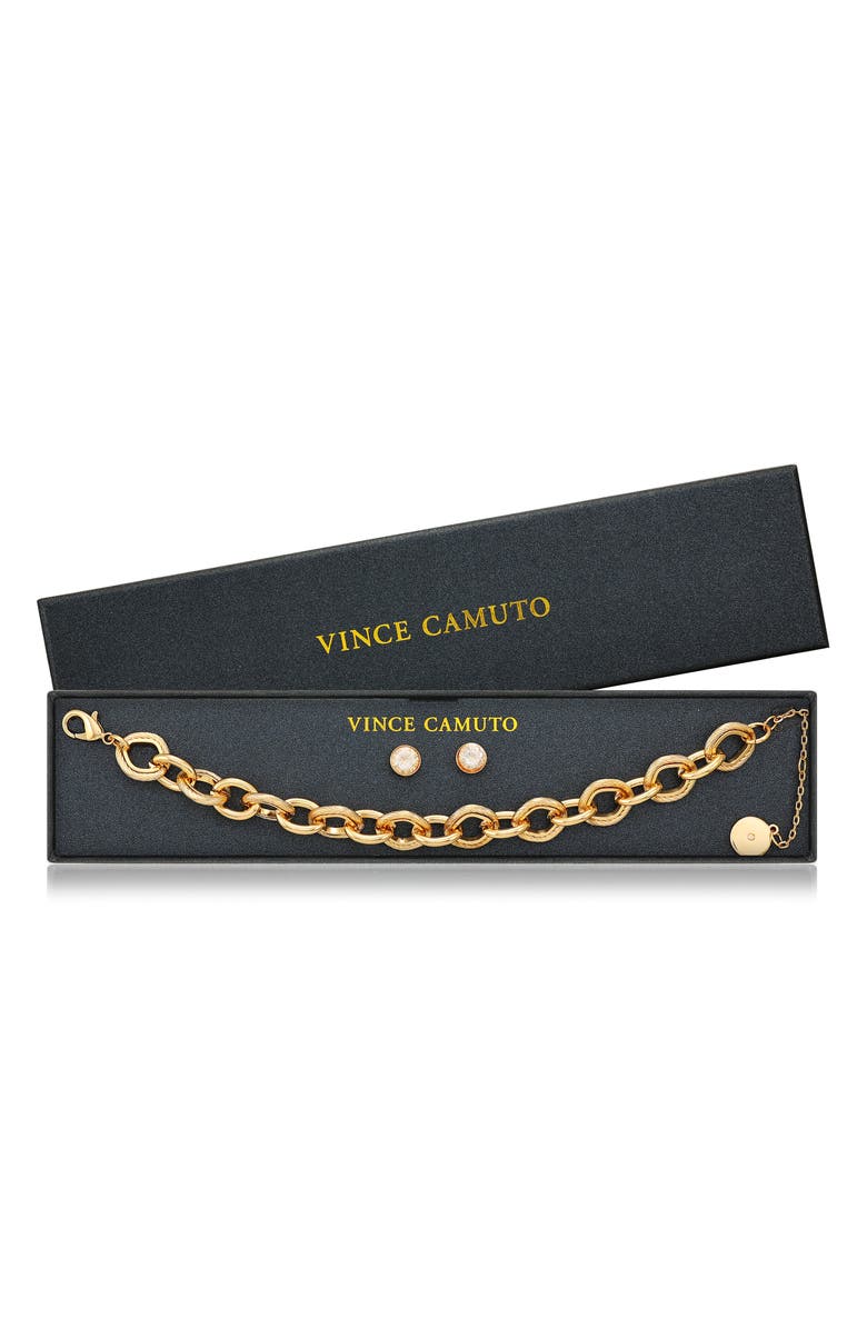 Vince Camuto Chain Link Bracelet & Cubic Zirconia Stud Earrings Gift Set, Alternate, color, Gold