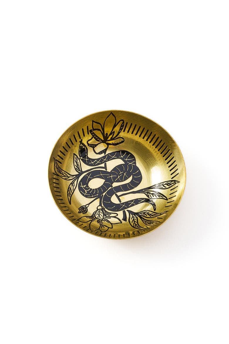 Saanp Snake Round Trinket Dish - Etched Brass, Main, color, Bronze