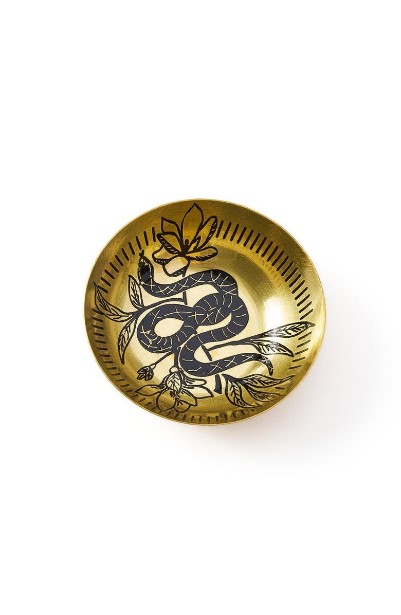 Matr Boomie Saanp Snake Round Trinket Dish - Etched Brass, Main, color, Bronze