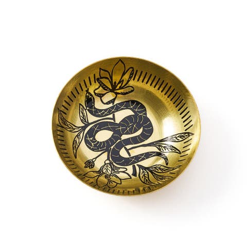 Saanp Snake Round Trinket Dish - Etched Brass