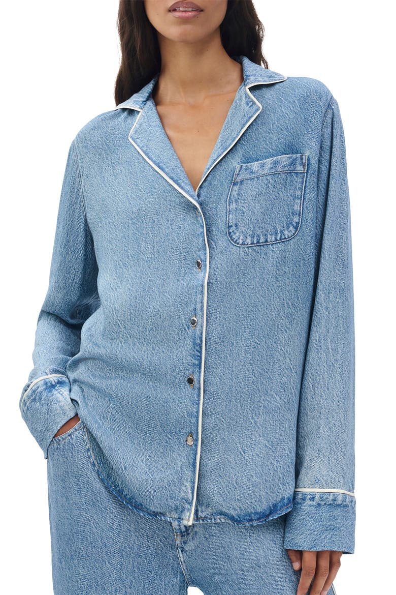 rb Miramar Slink Lounge Trompe L'Oeil Faux Denim Button-Up Shirt, Main, color, ZOE