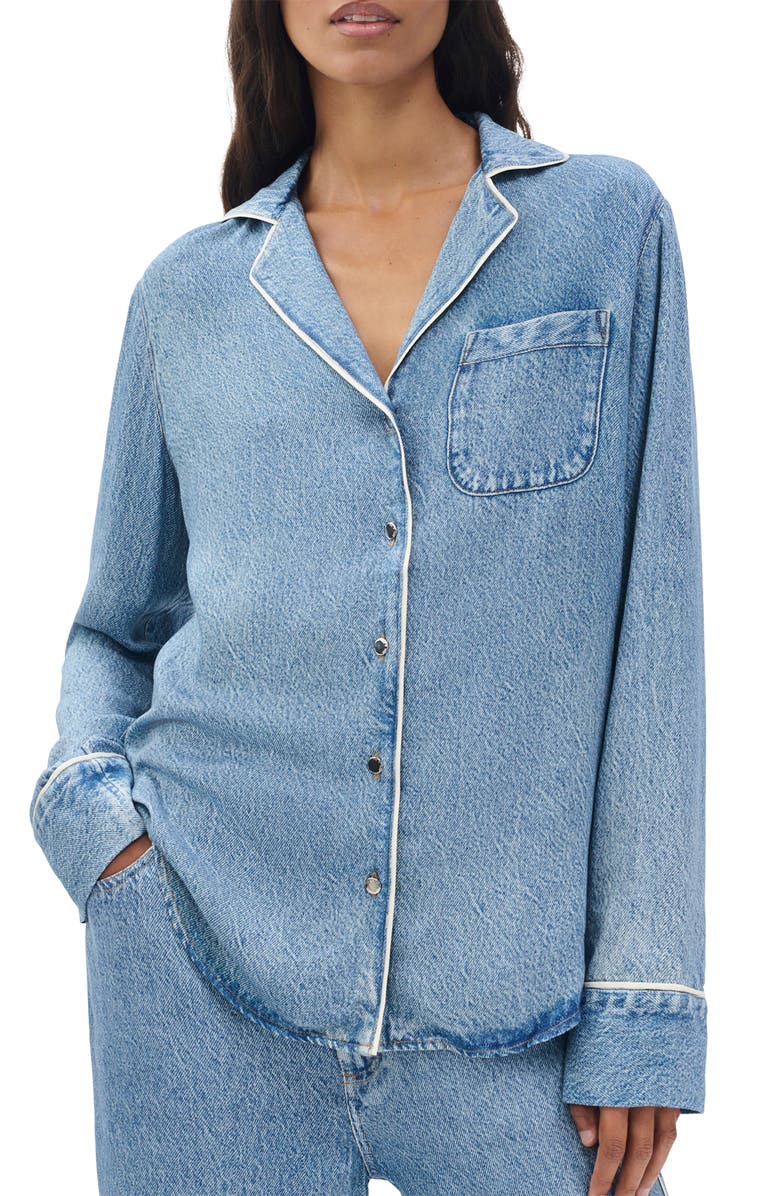 rag & bone/JEAN Miramar Slink Lounge Trompe L'Oeil Faux Denim Button-Up Shirt, Main, color, Zoe