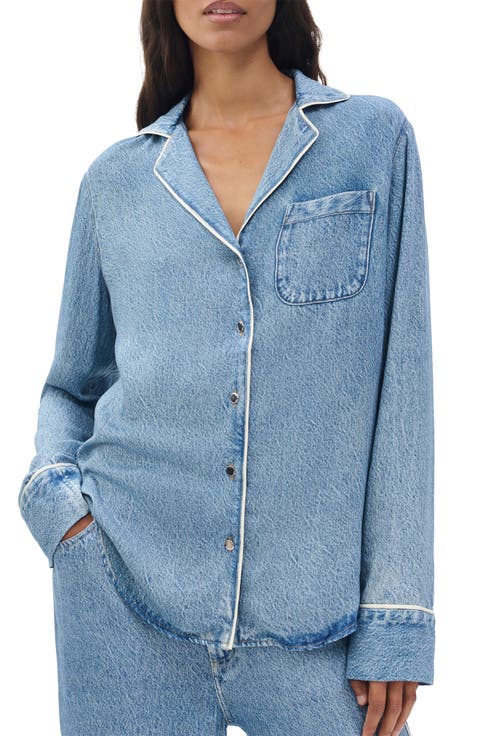 Miramar Slink Lounge Trompe L'Oeil Faux Denim Button-Up Shirt