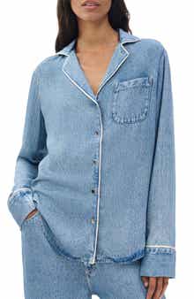 rb Miramar Slink Lounge Trompe L'Oeil Faux Denim Button-Up Shirt