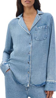 rag & bone rb Miramar Slink Lounge Trompe L'Oeil Faux Denim Button-Up Shirt