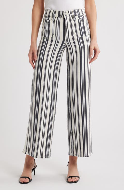 Le Slim Palazzo Patch Pocket High Waist Wide Leg Jeans (Navy Stripe)