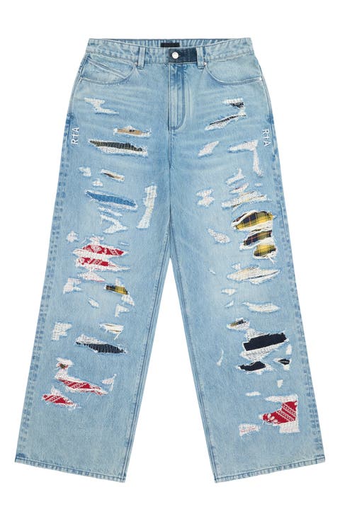 Franco Rip & Repair Wide Leg Jeans (Frayed Indigo)