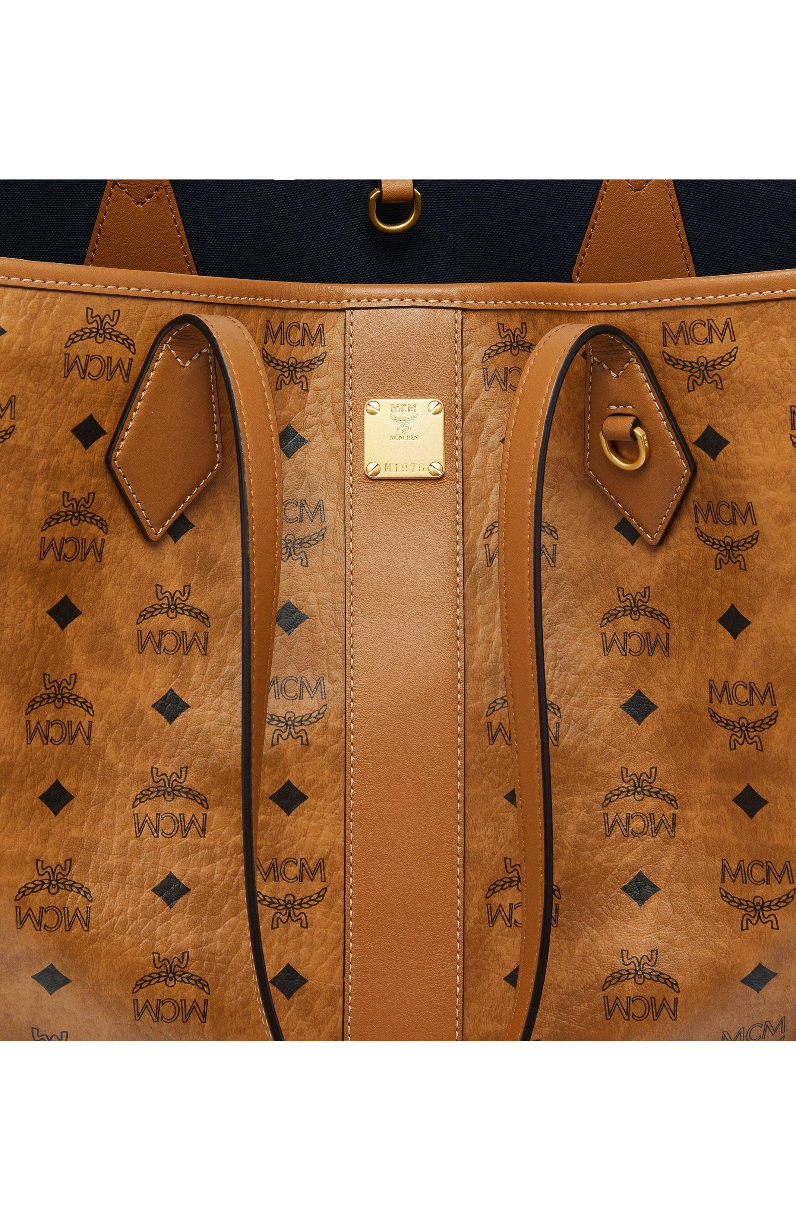 MCM New Medium Liz Shopper in Visetos, Alternate, color, Cognac