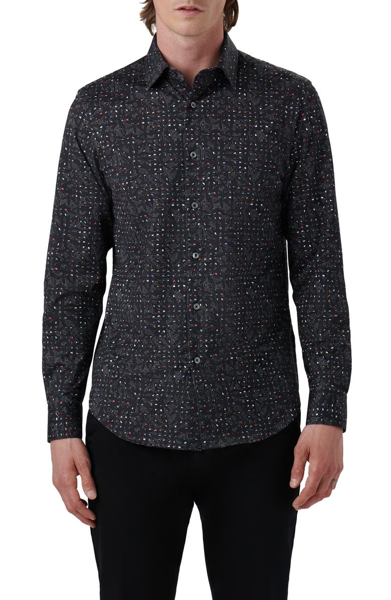 Bugatchi James OoohCotton<sup>®</sup> Abstract Print Button-Up Shirt, Main, color, Black