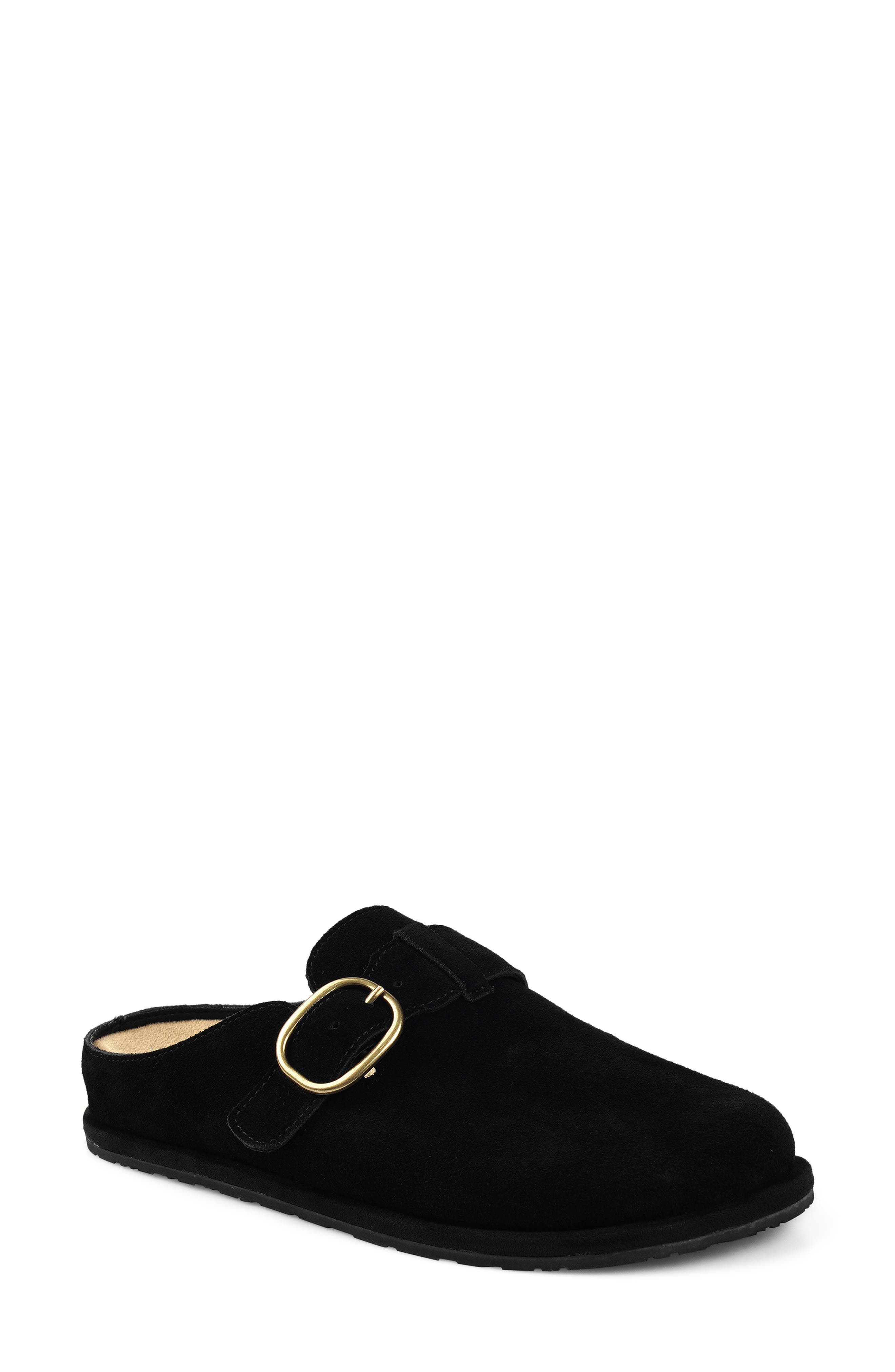National Comfort Buckle Strap Clog, Main, color, Black Suede