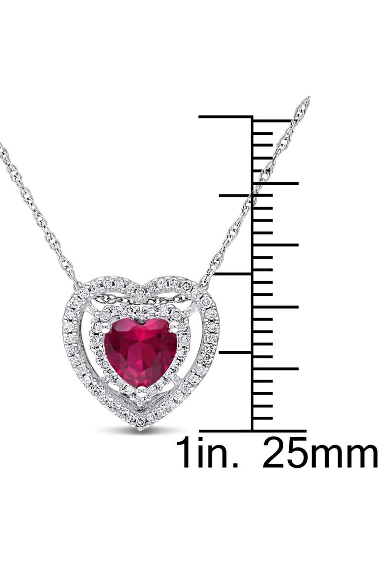 Gemstone & Diamond Halo Heart Necklace 10K, Alternate, color, Created Ruby