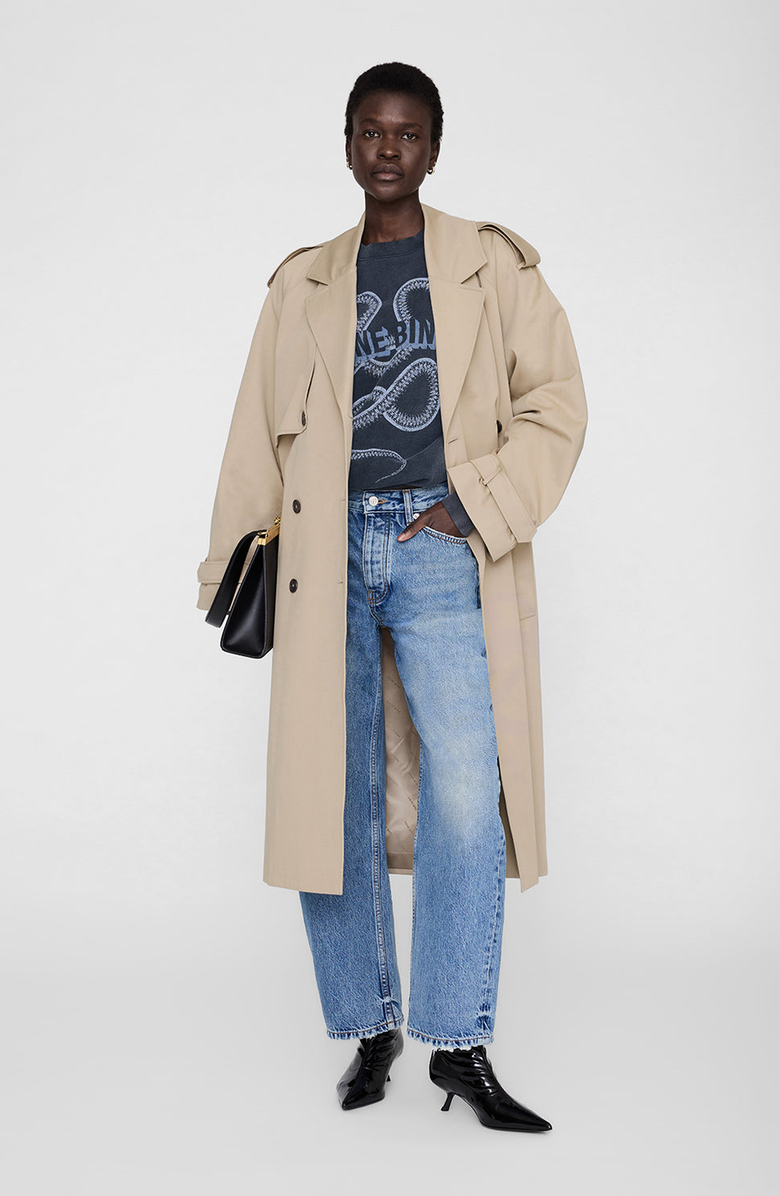 ANINE BING Harvey Crew Sweatshirt Snake, Alternate, color, Washed Black