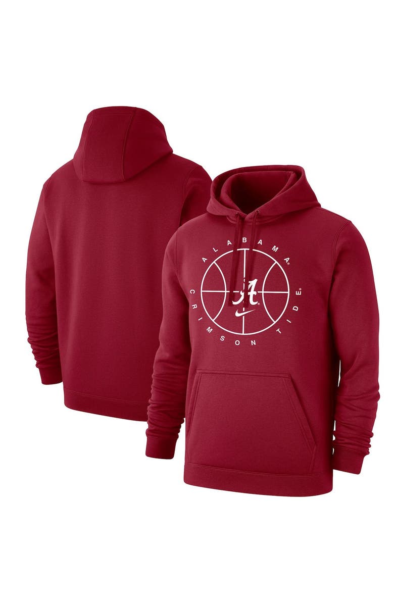 Nike Men's Nike Crimson Alabama Crimson Tide Basketball Icon Club Fleece Pullover Hoodie, Main, color,