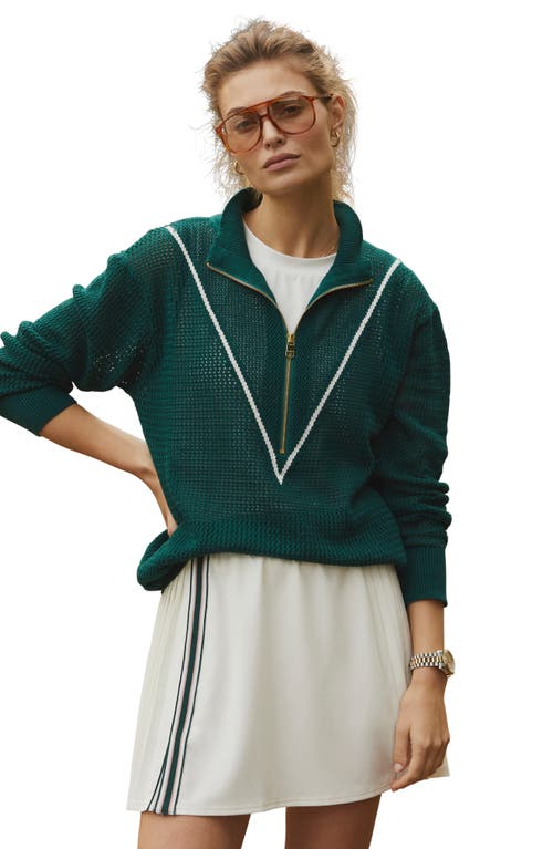 Varley Calva Open Knit Half Zip Sweater In Forest