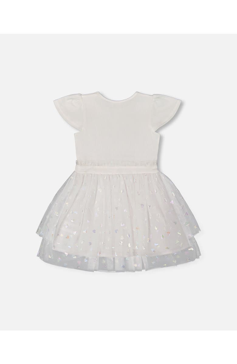 Deux par Deux Little Girl's Bi-Material Dress With Glitter Hearts Skirt Snow White, Alternate, color, 