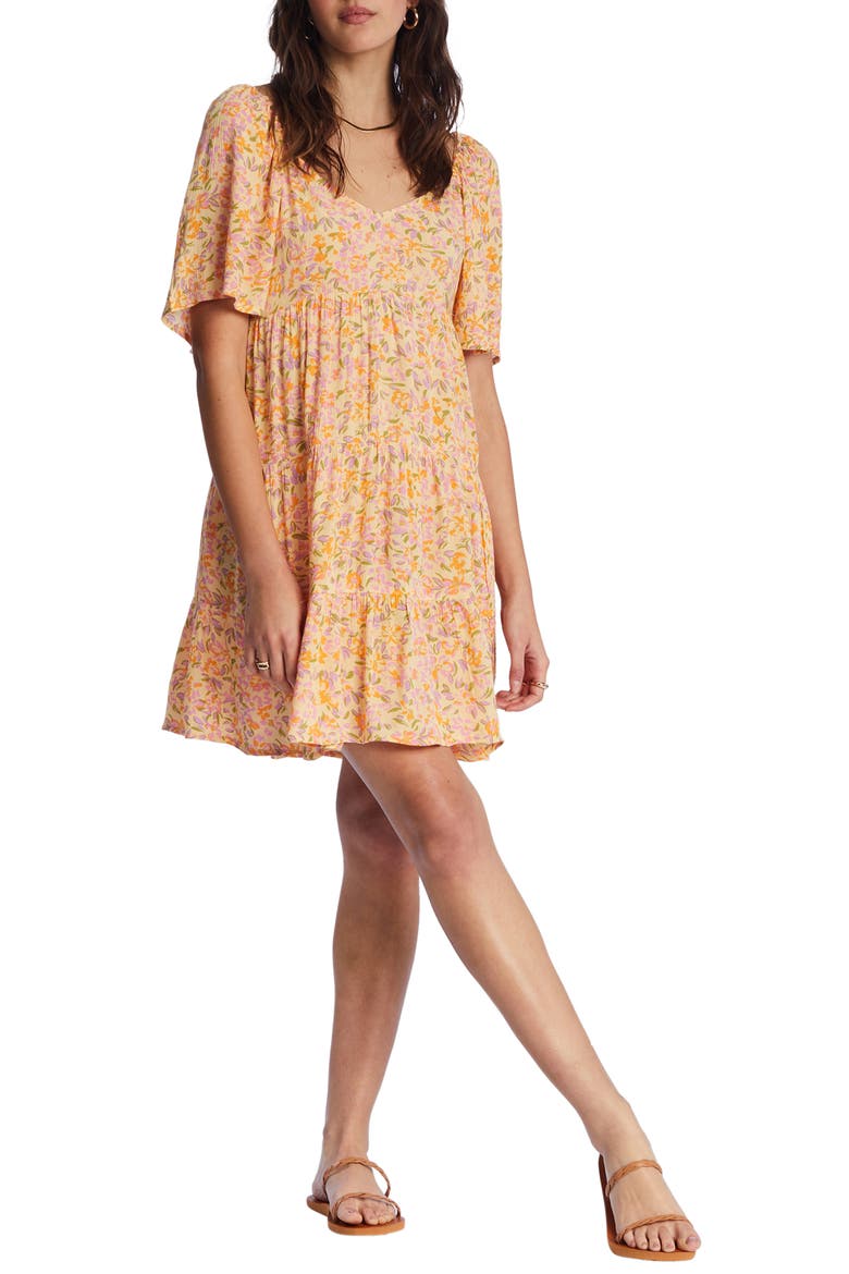 Take a Chance Floral Minidress, Main, color, PEACH PUNCH