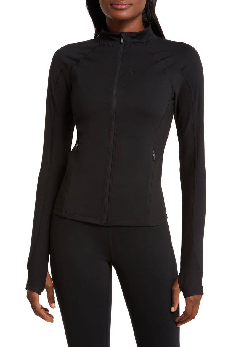 Rib Panel Zip Jacket, Alternate, color, BLACK