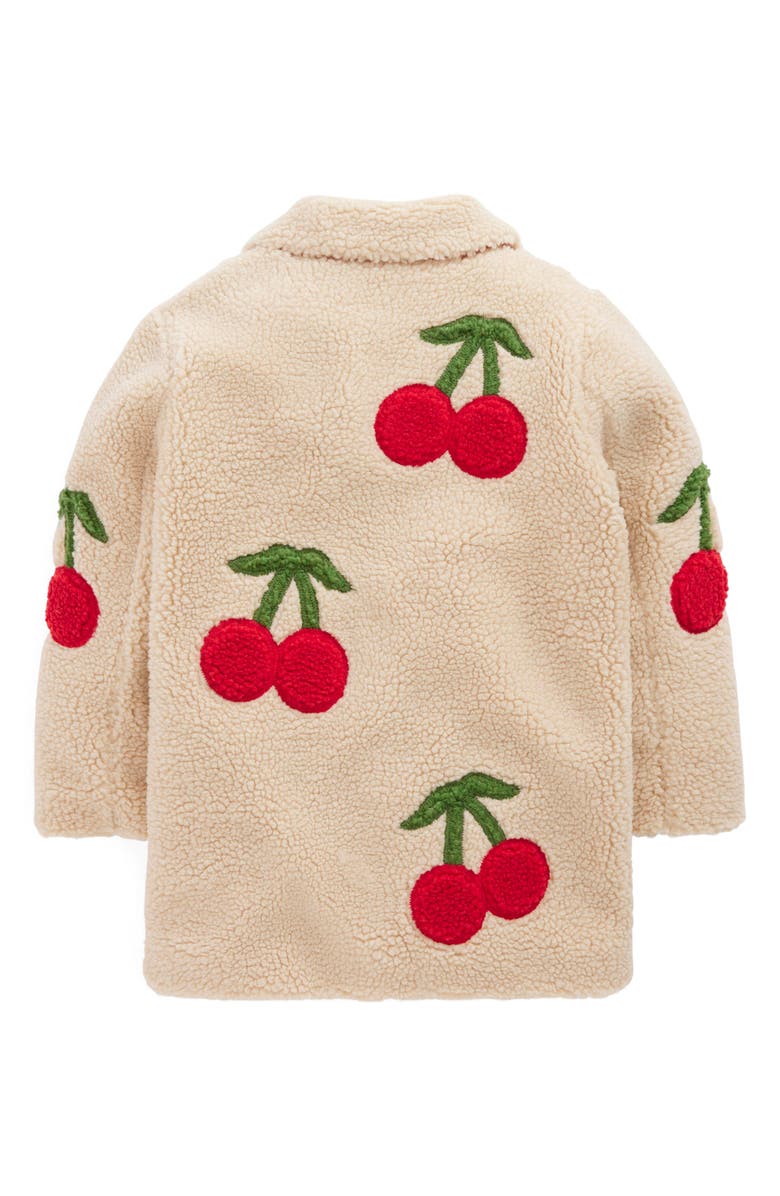 Mini Boden Kids' Cherry Appliqué Fleece Button-Up Coat, Alternate, color, Cherry Applique